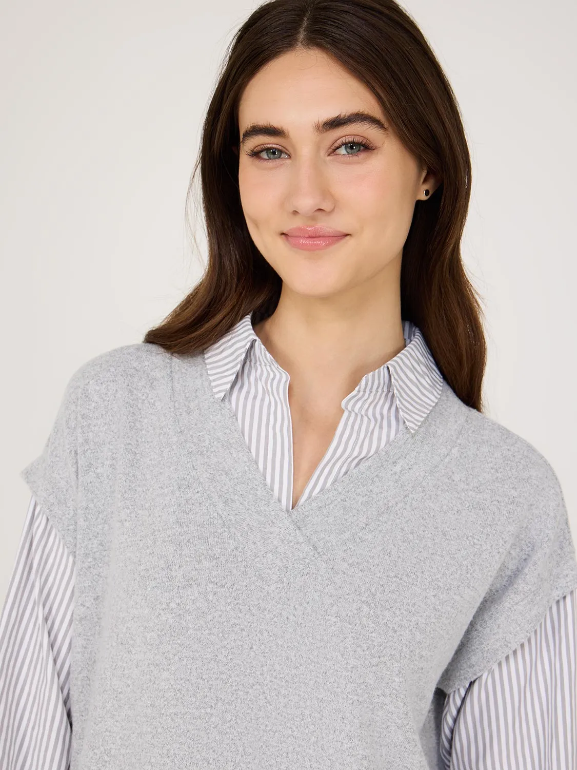 2-Fer Blouse With Soft Brushed Top