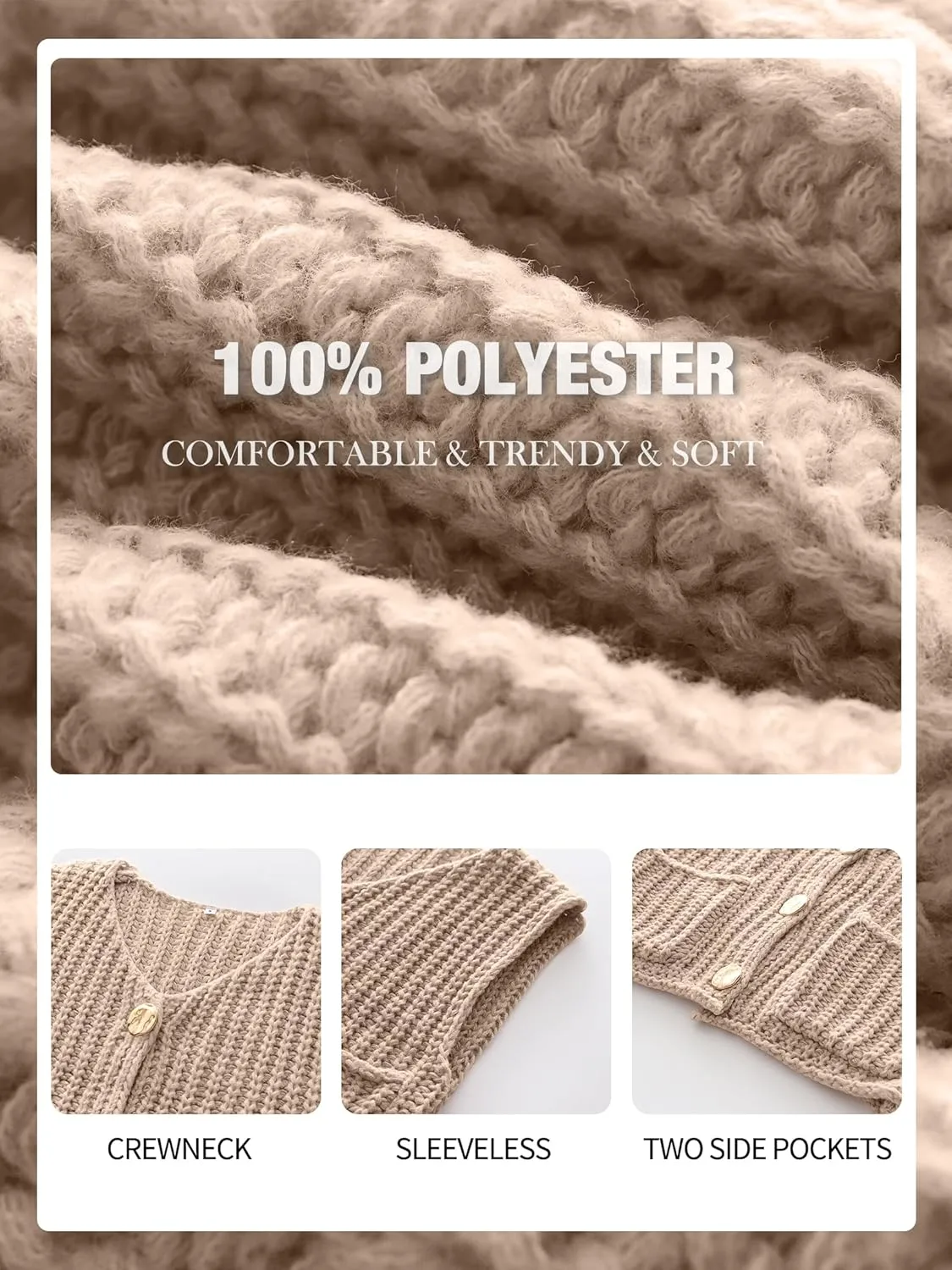 ANRABESS Women Chunky Knit Sweater Vest Button Down Casual Sleeveless Cardigan with Pockets Spring Trendy Outfits 2025