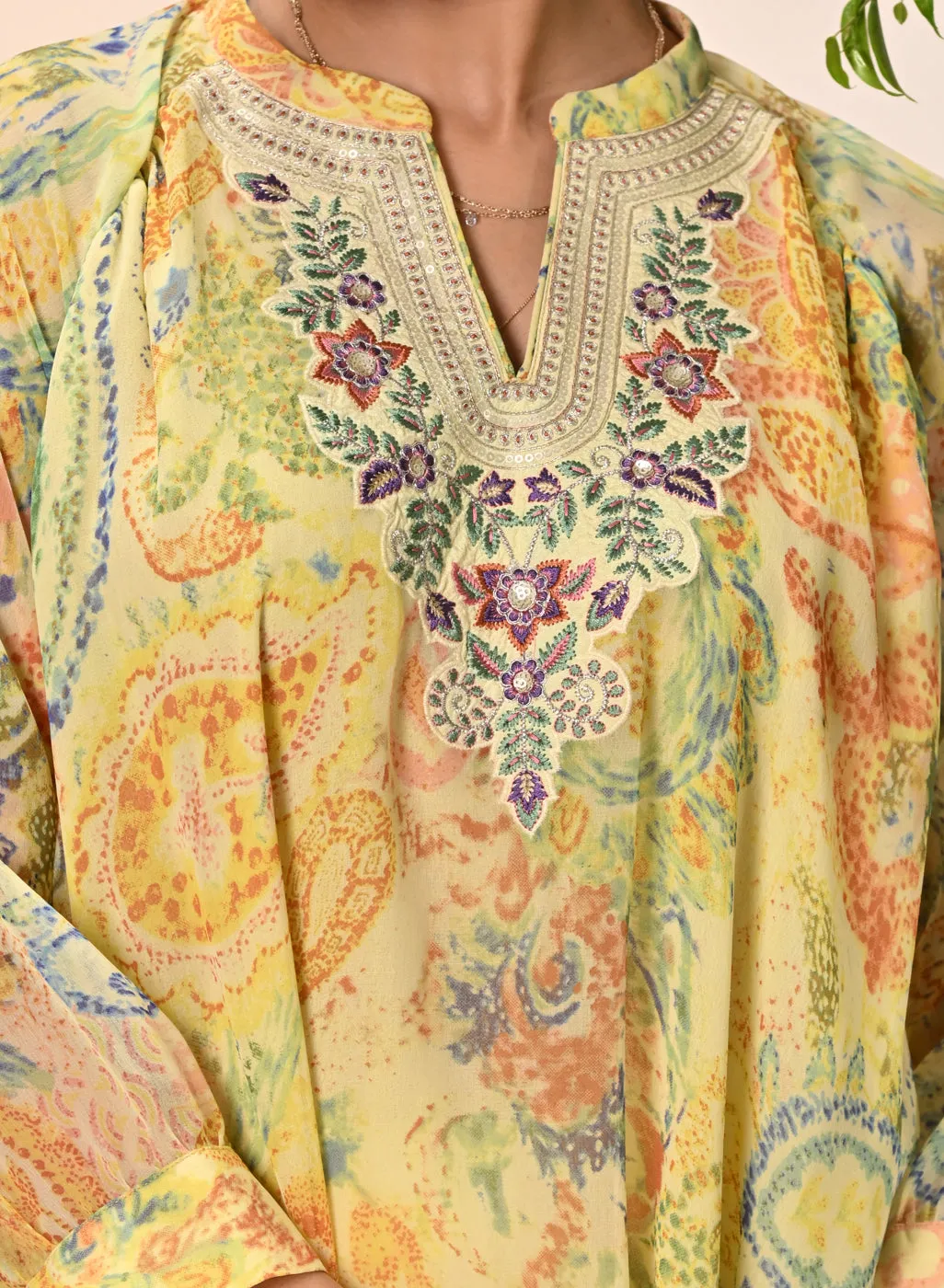 Anya Lemon Printed Georgette Long Top for Women