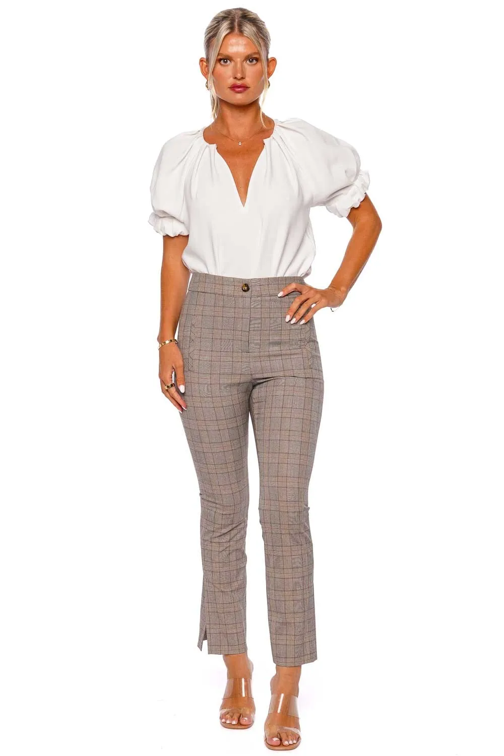 Arte Plaid Wool Blend Flare Crop Pant