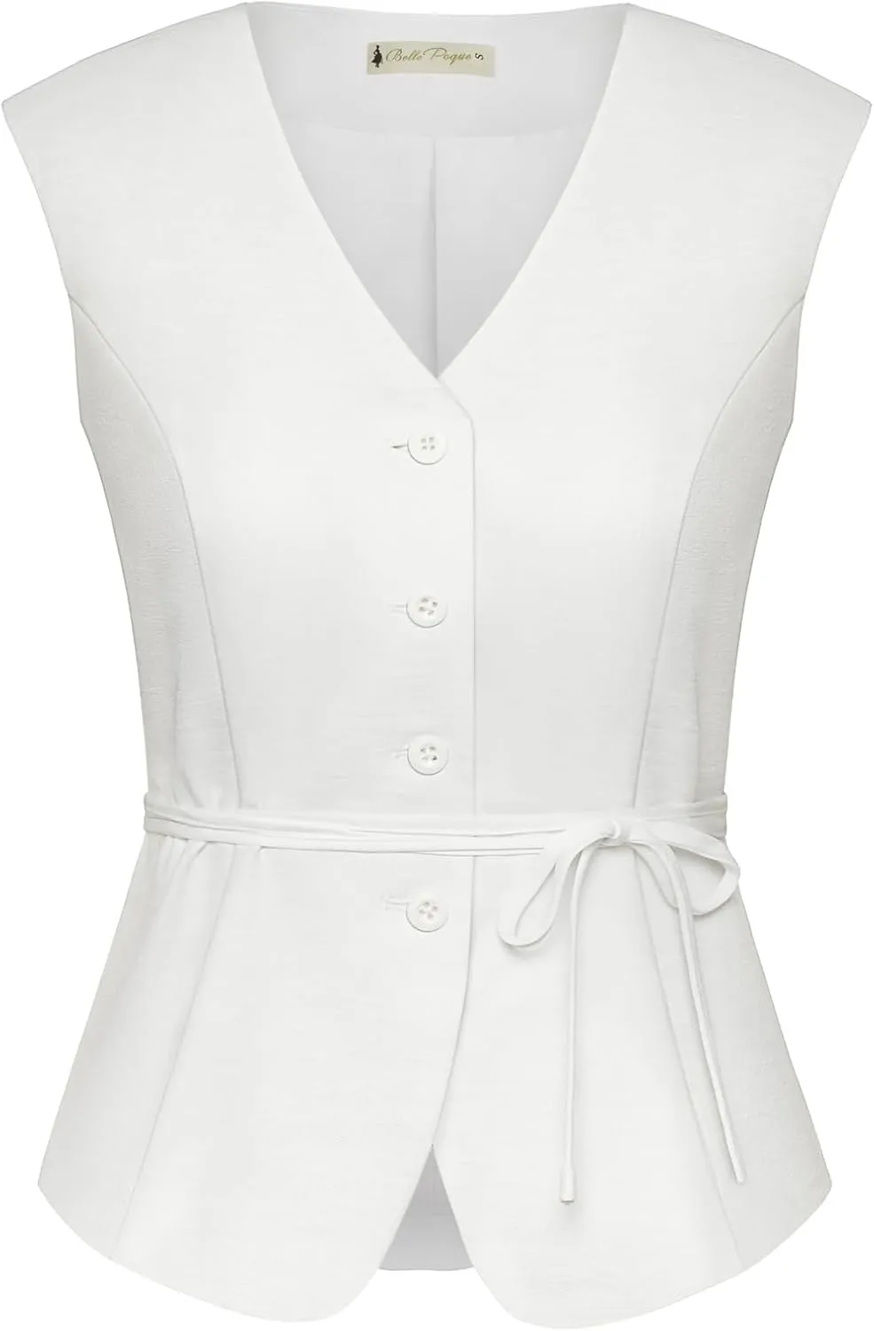 Belle Poque Women's Suit Vest Tops Business Casual V-Neck Vest Vintage Sleeveless Button Down Waist Tie Waistcoat Trendy