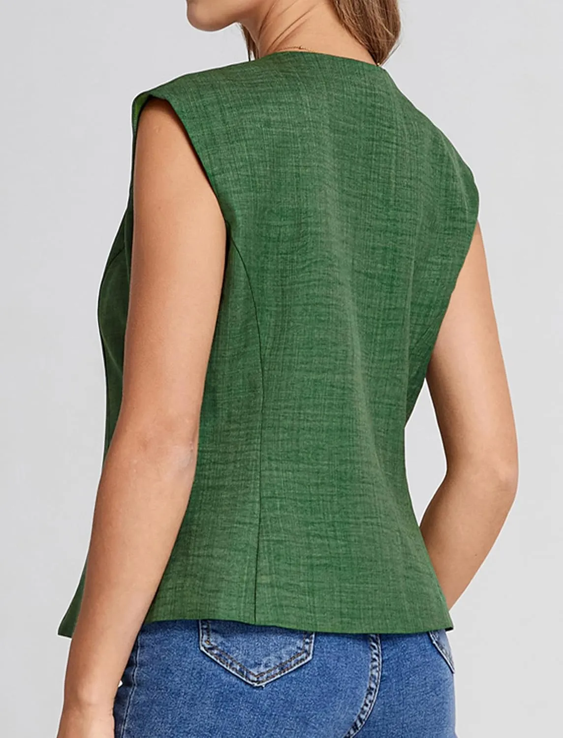 Belle Poque Women's Suit Vest Tops Business Casual V-Neck Vest Vintage Sleeveless Button Down Waist Tie Waistcoat Trendy