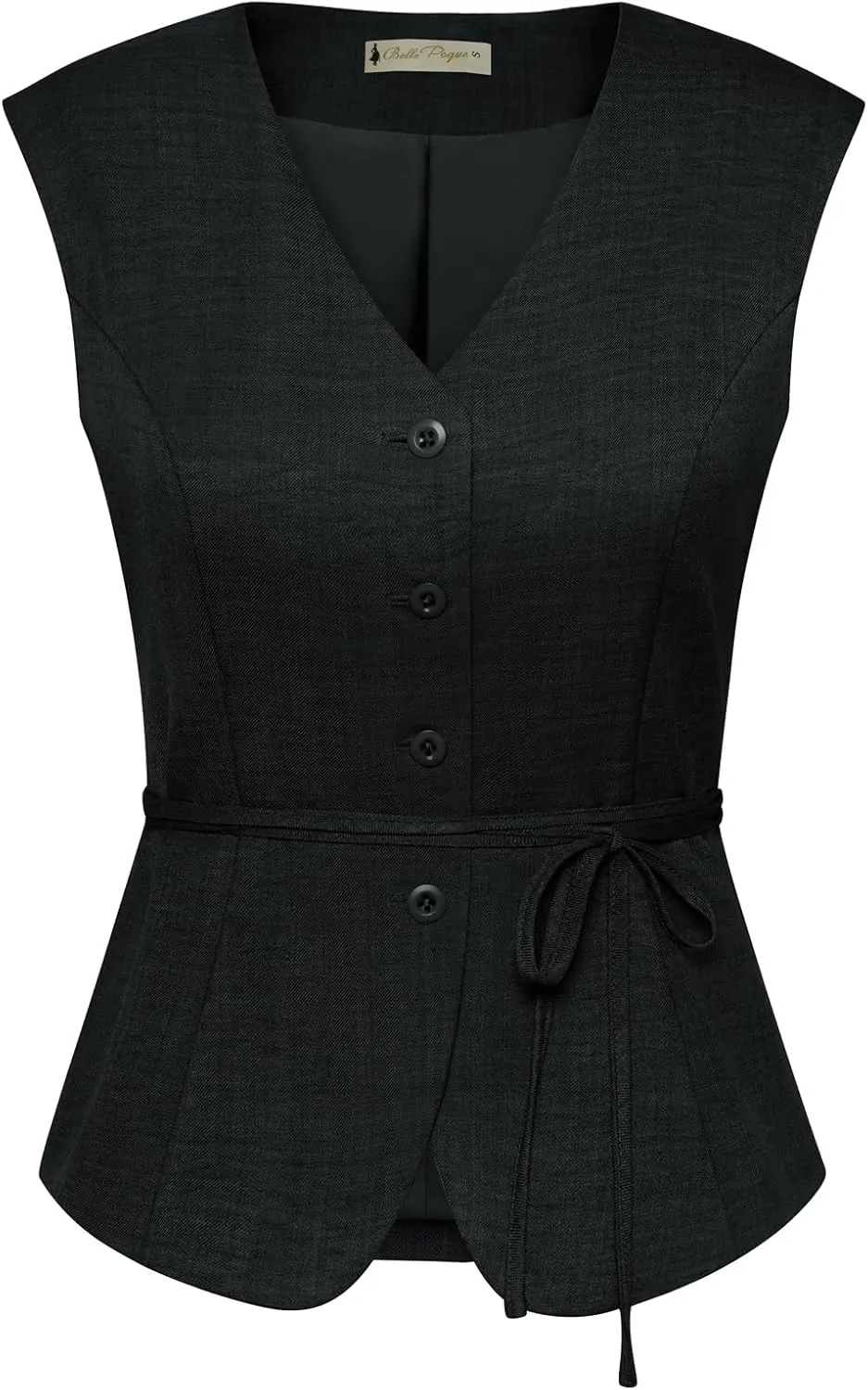 Belle Poque Women's Suit Vest Tops Business Casual V-Neck Vest Vintage Sleeveless Button Down Waist Tie Waistcoat Trendy