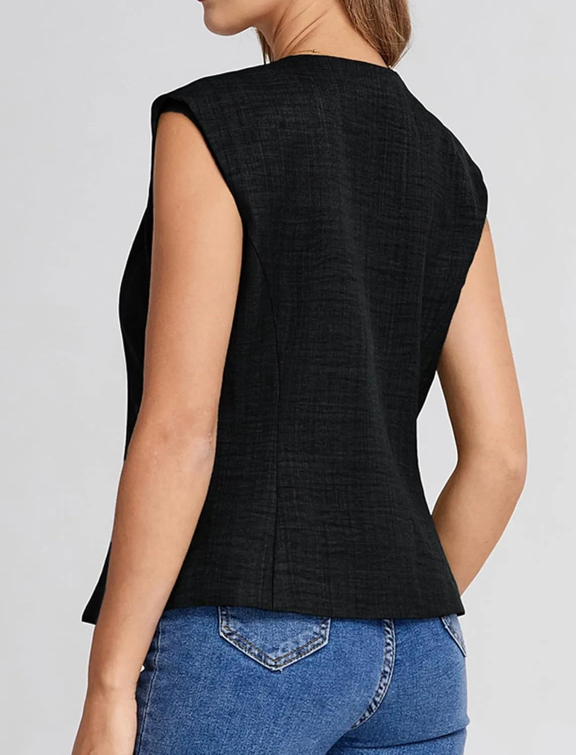 Belle Poque Women's Suit Vest Tops Business Casual V-Neck Vest Vintage Sleeveless Button Down Waist Tie Waistcoat Trendy