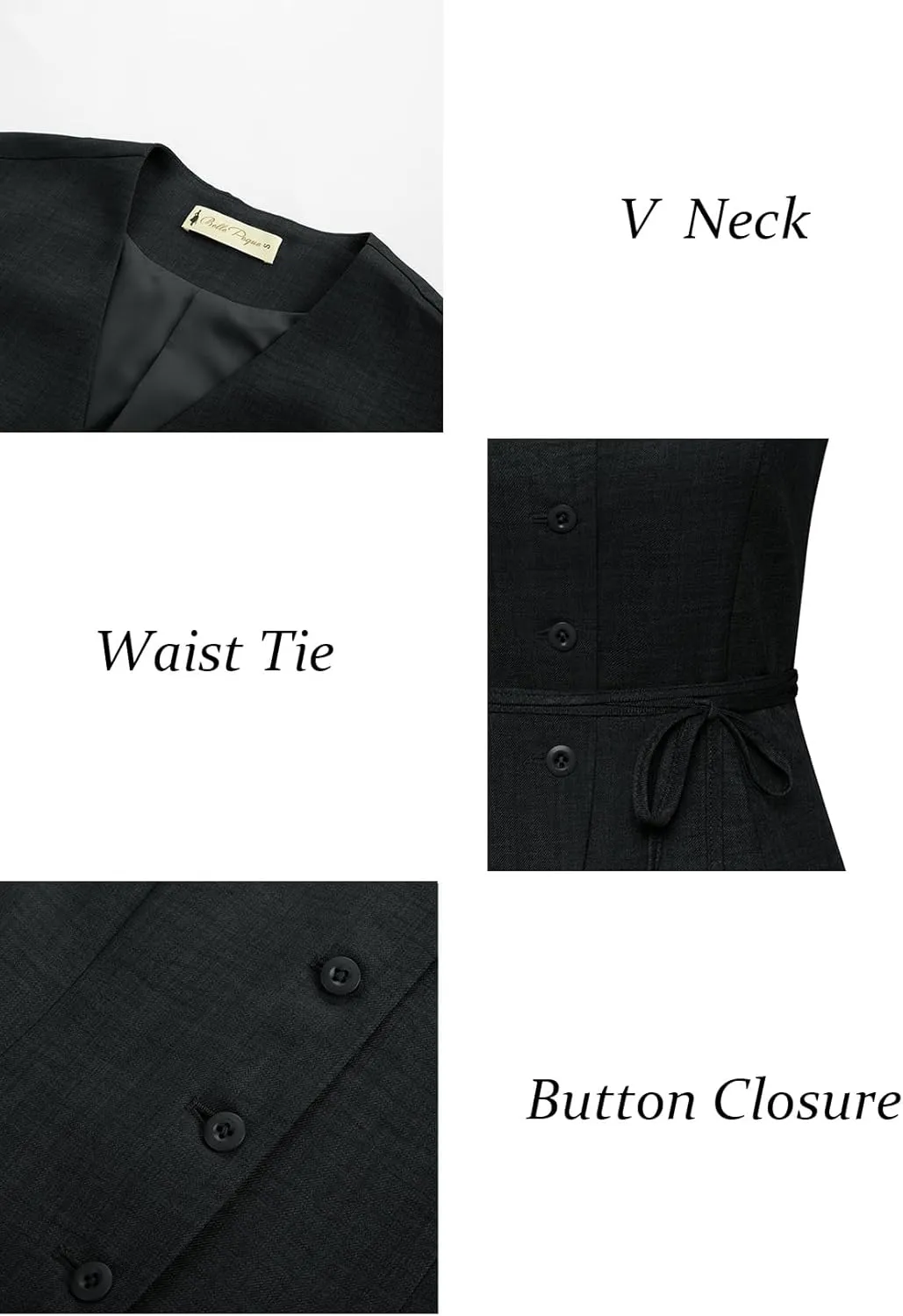 Belle Poque Women's Suit Vest Tops Business Casual V-Neck Vest Vintage Sleeveless Button Down Waist Tie Waistcoat Trendy