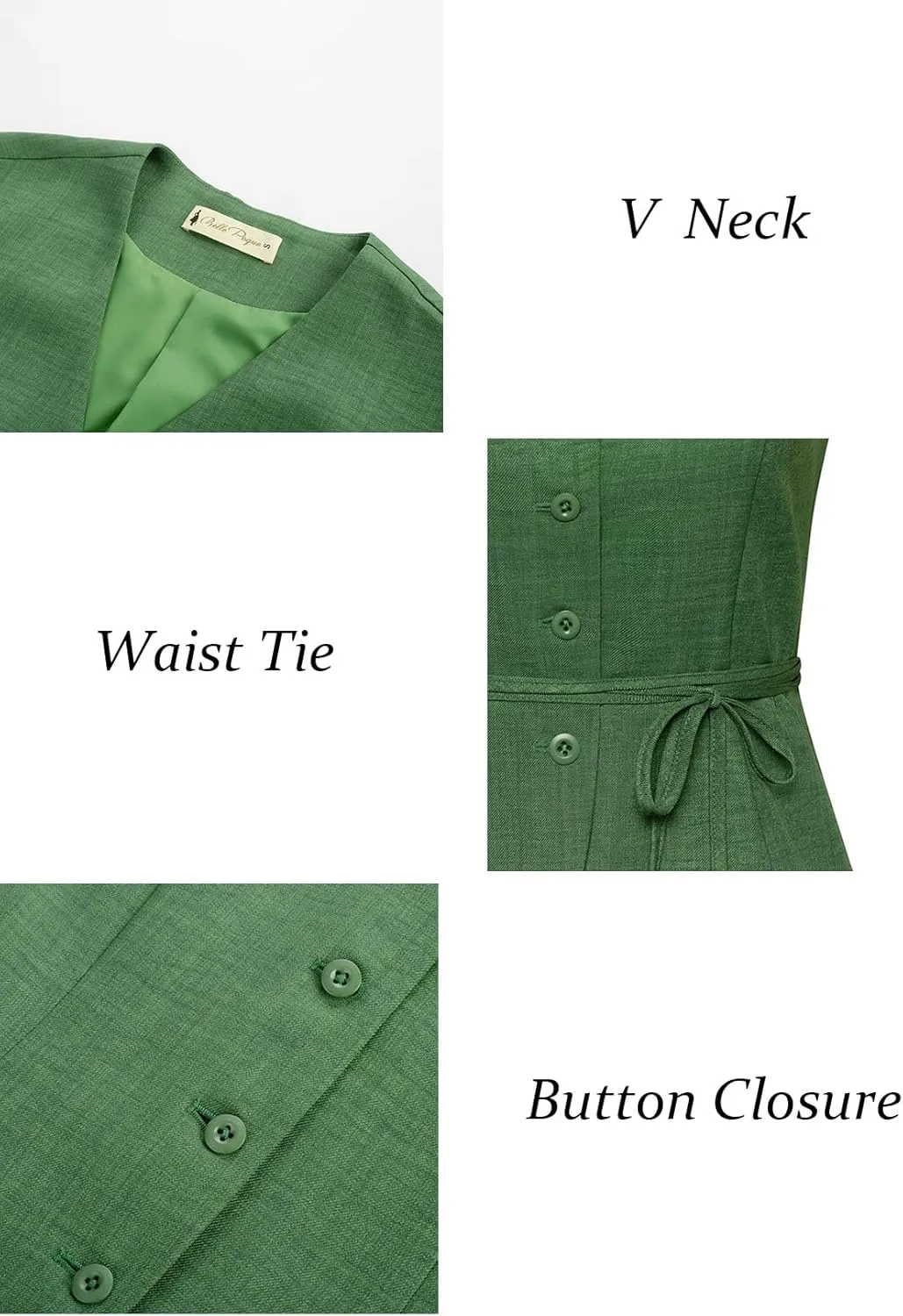 Belle Poque Women's Suit Vest Tops Business Casual V-Neck Vest Vintage Sleeveless Button Down Waist Tie Waistcoat Trendy