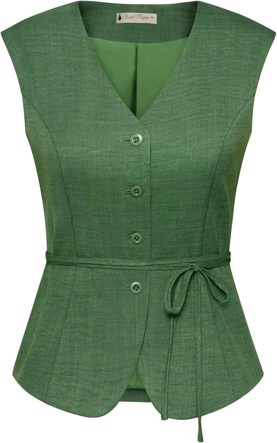 Belle Poque Women's Suit Vest Tops Business Casual V-Neck Vest Vintage Sleeveless Button Down Waist Tie Waistcoat Trendy