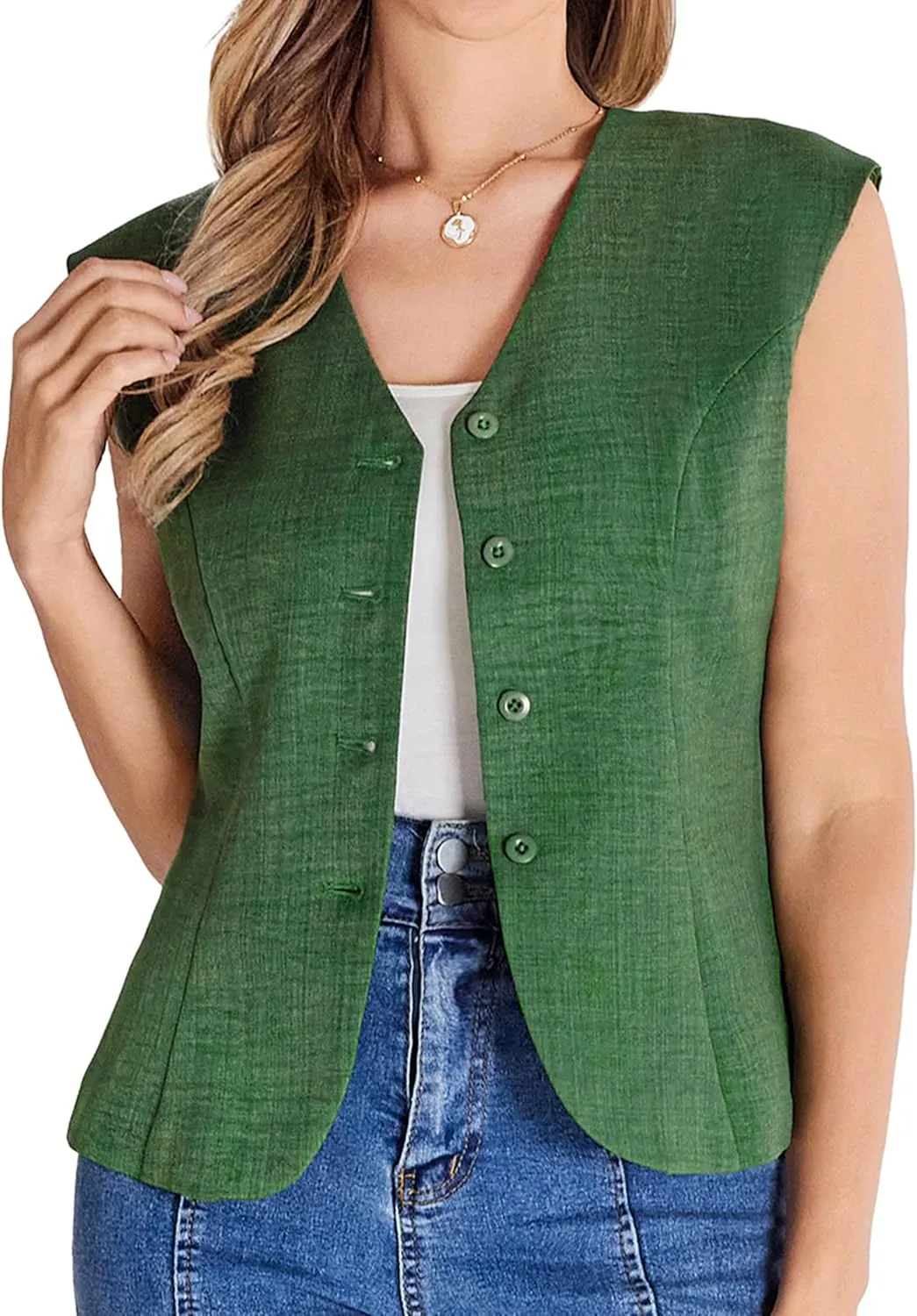Belle Poque Women's Suit Vest Tops Business Casual V-Neck Vest Vintage Sleeveless Button Down Waist Tie Waistcoat Trendy
