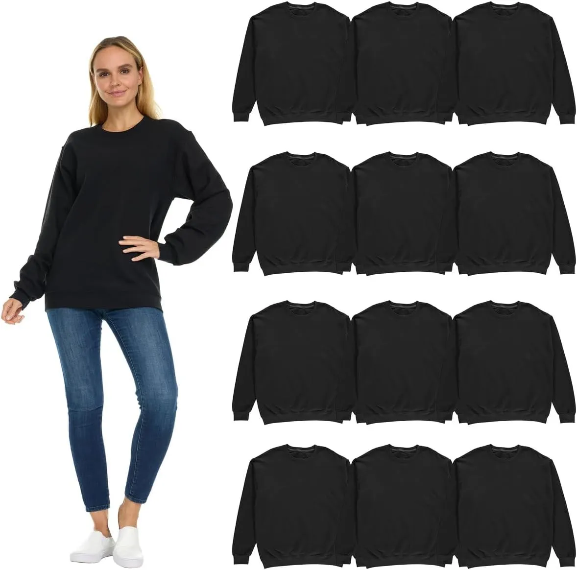 BILLIONHATS 12 Pack Womens Oversized Crew Neck Sweatshirt, Fleece Lined, Bulk Wholesale Sweatshirts for Charities & Events