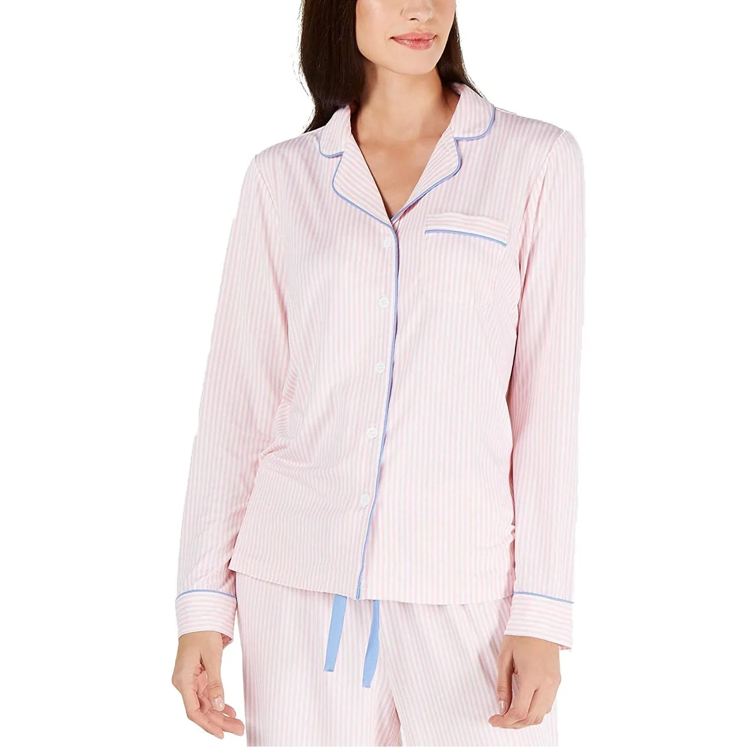 Charter Club Women's Notch-Collar Soft Pajama Top, Ticking Stripe, S