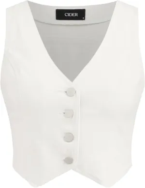 CIDER Women's Denim Vest V Neck Sleeveless Crop Vest Button Down Casual Tops Trendy