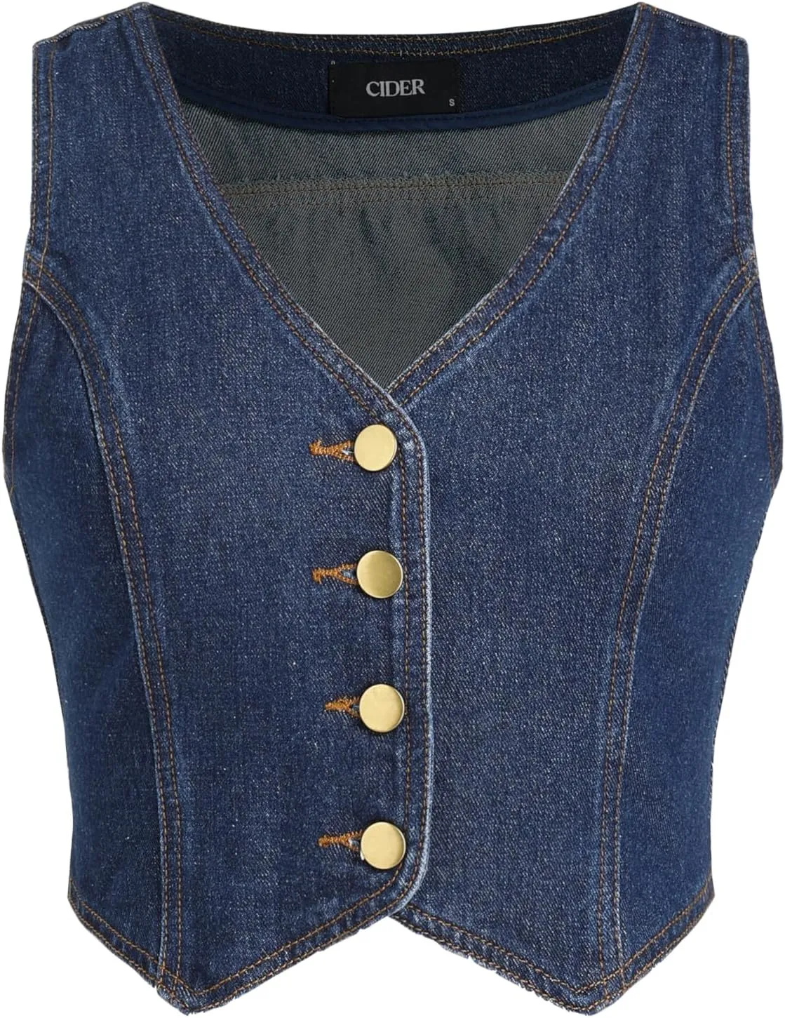 CIDER Women's Denim Vest V Neck Sleeveless Crop Vest Button Down Casual Tops Trendy