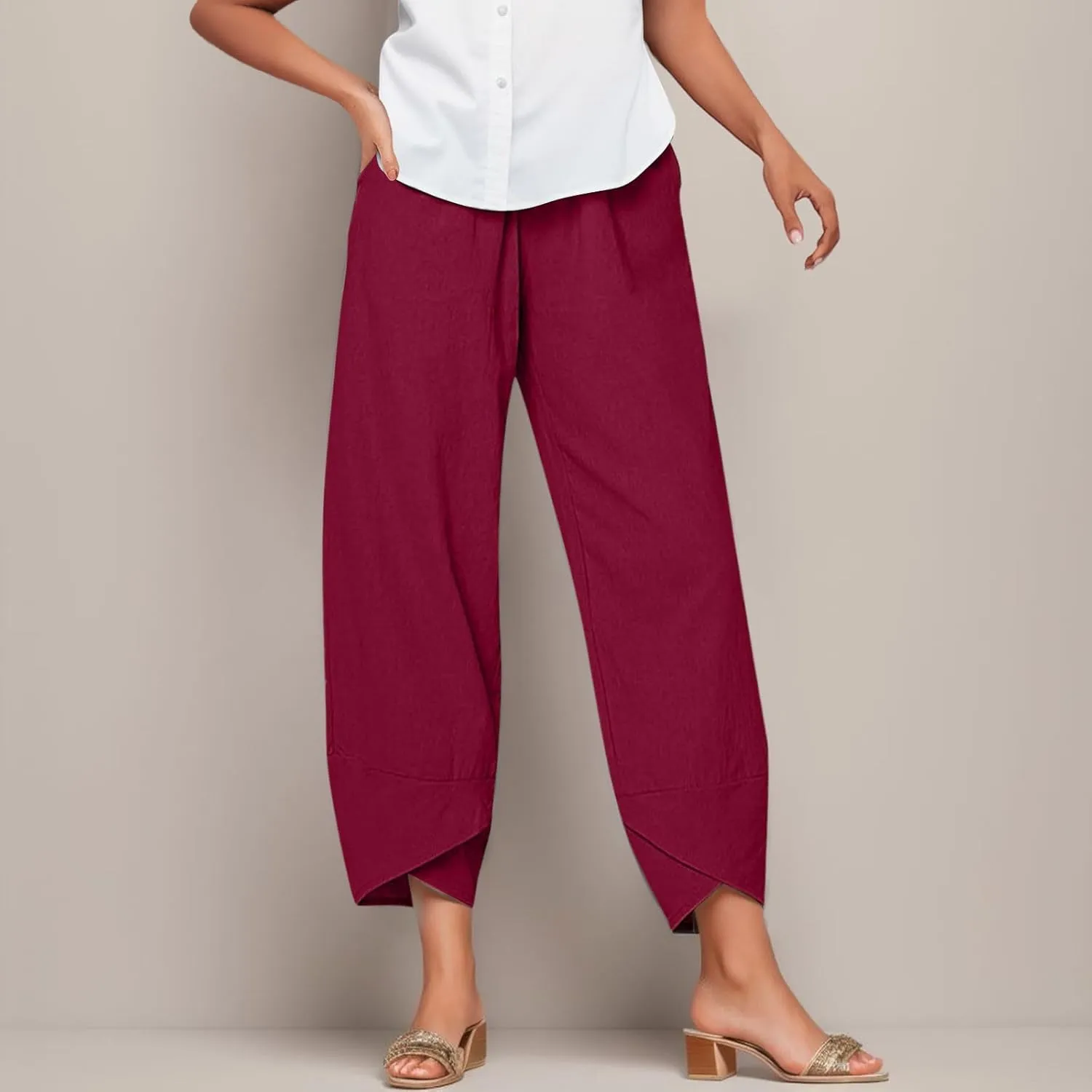 Cotton Capri Pants for Women Summer Baggy Linen Capri Pants High Waist Wide Leg Crop Pants Comfy Palazzo Trousers