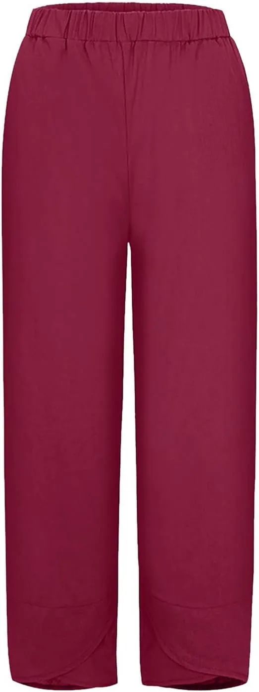 Cotton Capri Pants for Women Summer Baggy Linen Capri Pants High Waist Wide Leg Crop Pants Comfy Palazzo Trousers