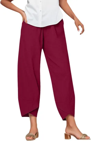 Cotton Capri Pants for Women Summer Baggy Linen Capri Pants High Waist Wide Leg Crop Pants Comfy Palazzo Trousers