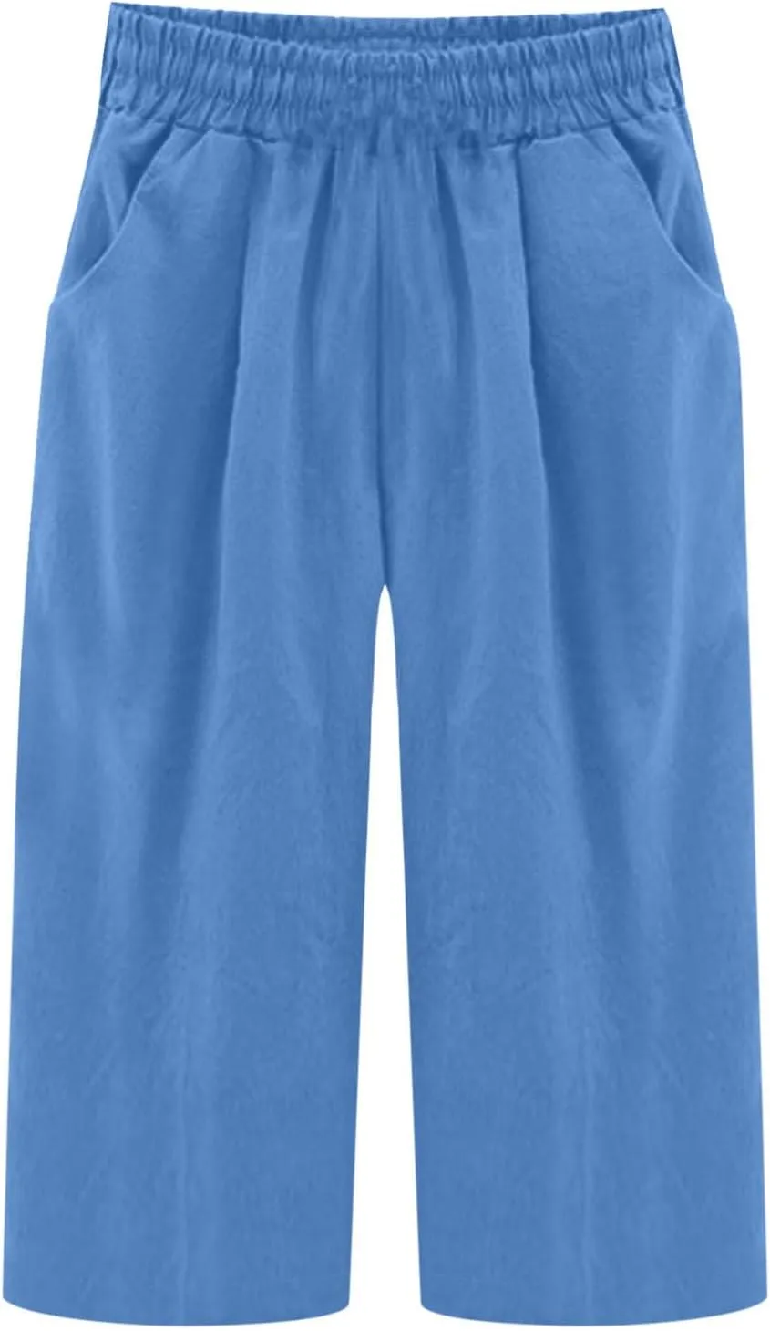 Cotton Linen Capris Trousers Women Elasticated Waist Cropped Pants Summer Pant Plain Breathable Loose Fit Capri Trouser