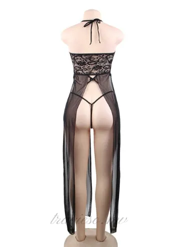 Elegant Black Hollow Out Lace Sexy Gown