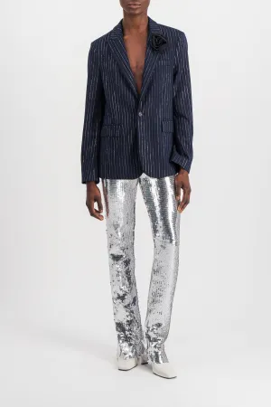 Embroidered sequins flared pants