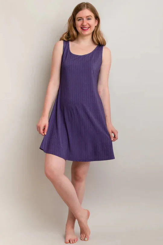 Evangeline Dress, Violet Stripes, Bamboo