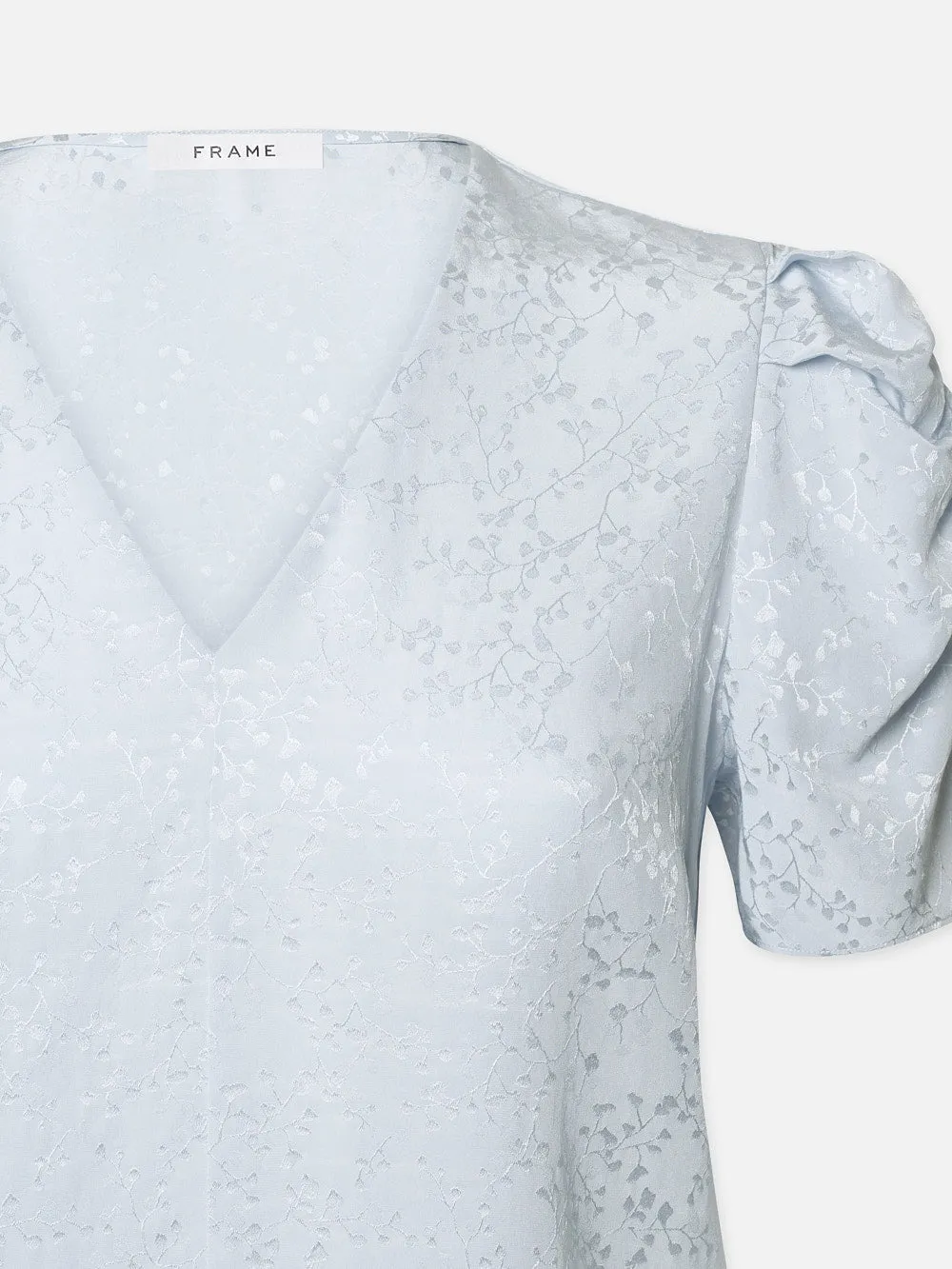 Floral Jacquard Short Sleeve Blouse -- Denim Blue