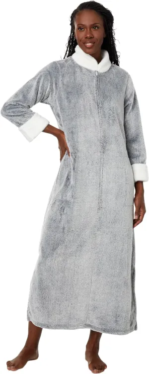 Frosted Cashmere Fleece Zip Robe N by Natori, black
