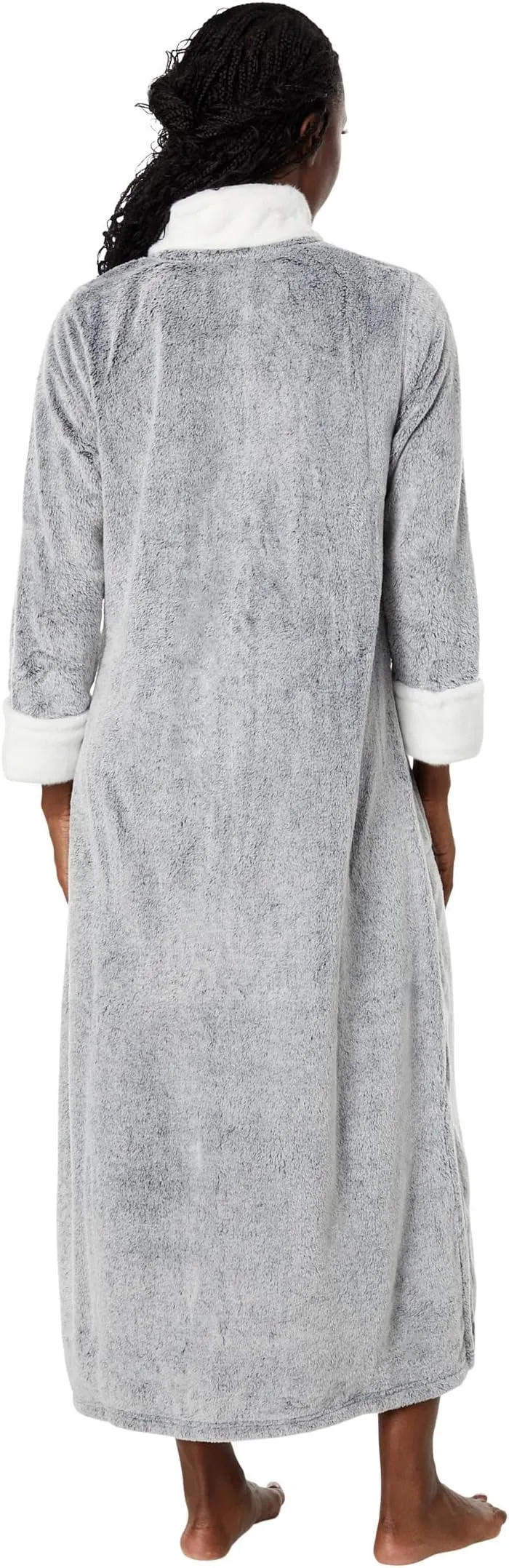 Frosted Cashmere Fleece Zip Robe N by Natori, black