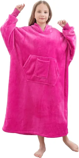 FUSSEDA Oversized Wearable Blanket Sweatshirt, Thick Warm Fleece Cozy Sherpa Hooded with Pockets and Sleeves Gift for Adult