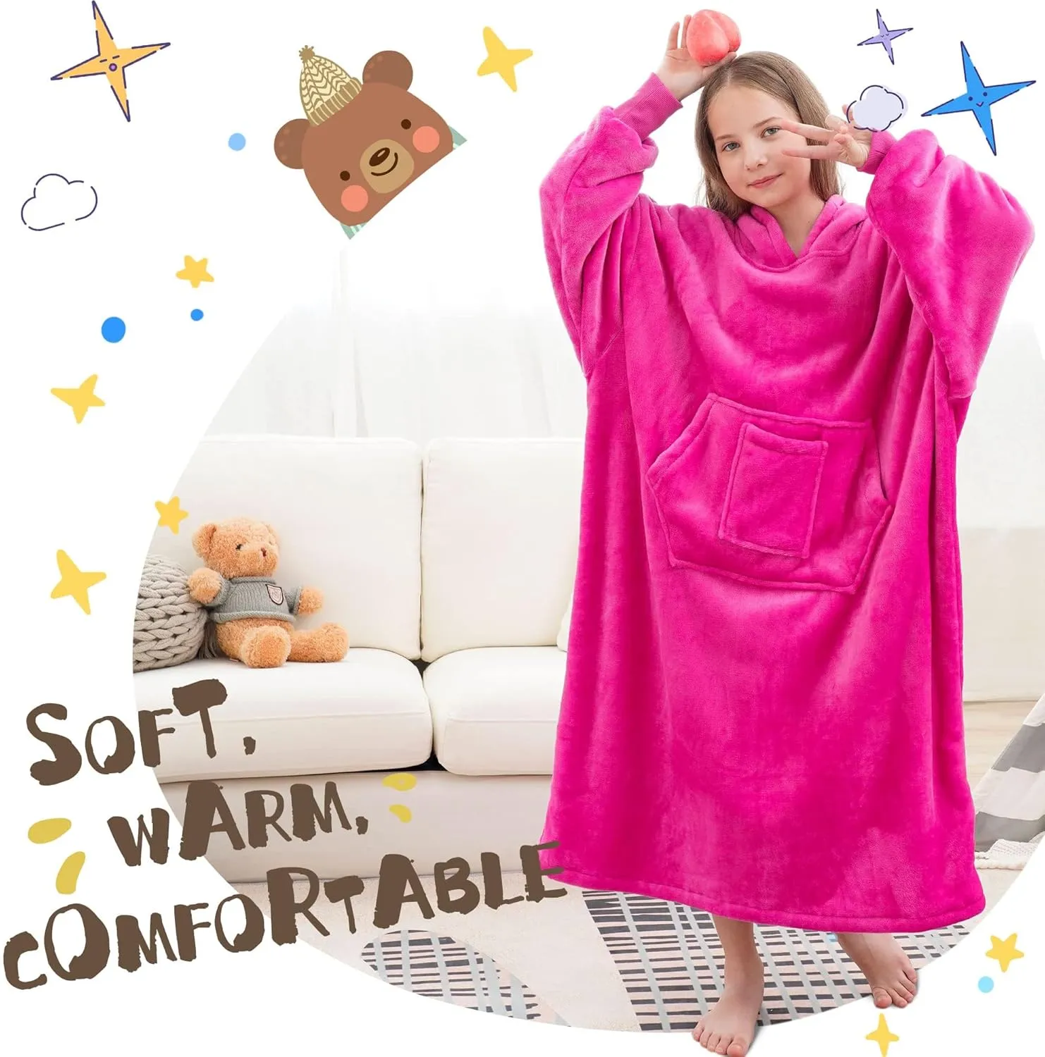 FUSSEDA Oversized Wearable Blanket Sweatshirt, Thick Warm Fleece Cozy Sherpa Hooded with Pockets and Sleeves Gift for Adult