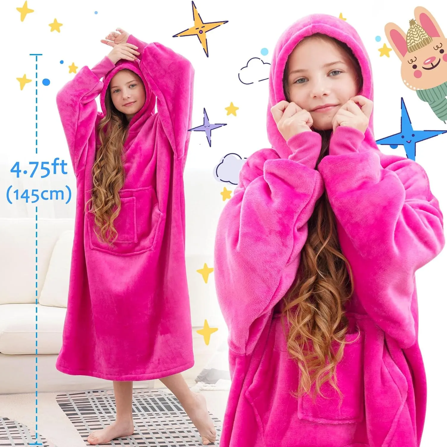 FUSSEDA Oversized Wearable Blanket Sweatshirt, Thick Warm Fleece Cozy Sherpa Hooded with Pockets and Sleeves Gift for Adult