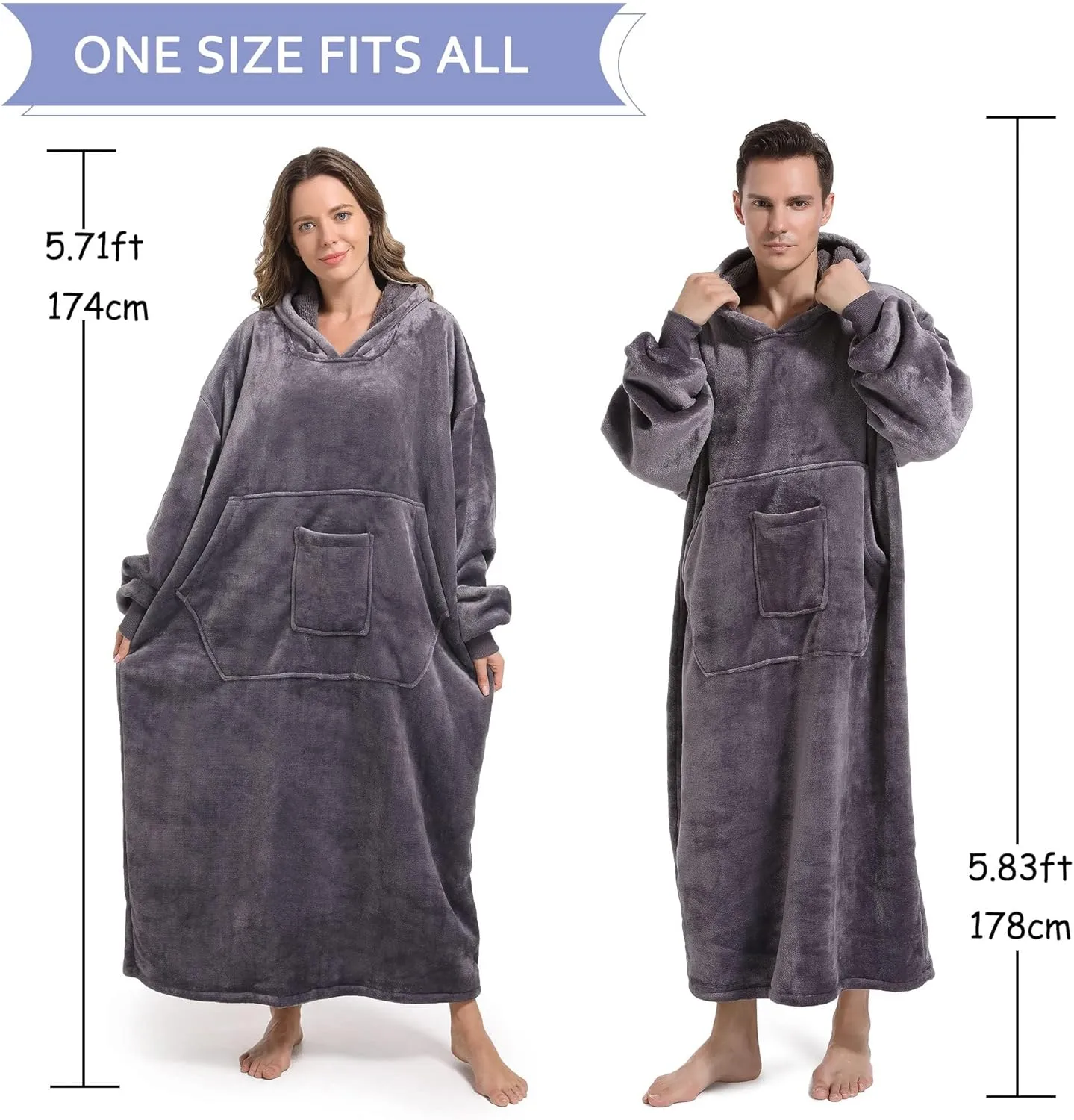 FUSSEDA Oversized Wearable Blanket Sweatshirt, Thick Warm Fleece Cozy Sherpa Hooded with Pockets and Sleeves Gift for Adult