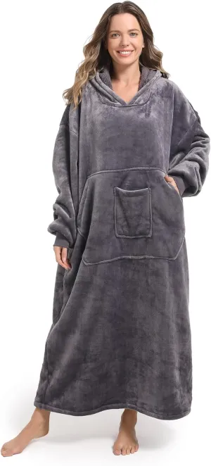 FUSSEDA Oversized Wearable Blanket Sweatshirt, Thick Warm Fleece Cozy Sherpa Hooded with Pockets and Sleeves Gift for Adult