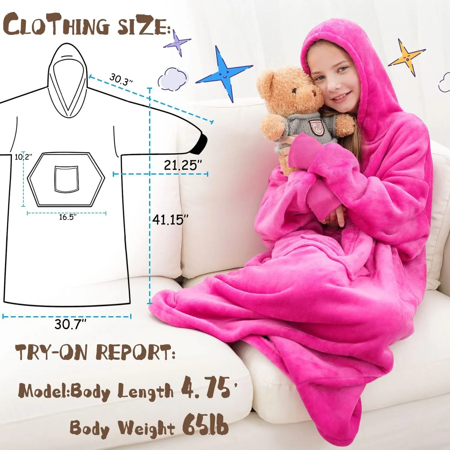 FUSSEDA Oversized Wearable Blanket Sweatshirt, Thick Warm Fleece Cozy Sherpa Hooded with Pockets and Sleeves Gift for Adult