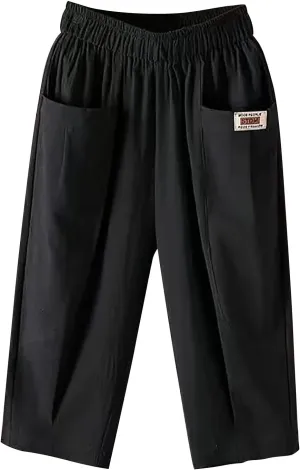 GIERIDUC Womens Baggy Wide Leg Pants Casual Linen Cropped Pant Elastic Waist Palazzo Harem Trousers with Pockets Comfy Capris