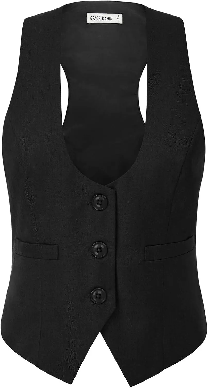 GRACE KARIN Womens Vest Top 2025 Trendy Academia Steampunk Waistcoat Racerback Vest BlazerRuns Small, Suggest Size Up