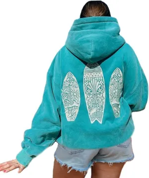 Graphic Hoodies Teen Girl Women Cute Floral Long Sleeve Preppy Oversized Hooded Sweatshirt Vintage Sweater Streewear