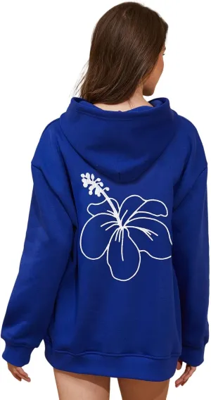 Graphic Hoodies Teen Girl Women Cute Floral Long Sleeve Preppy Oversized Hooded Sweatshirt Vintage Sweater Streewear