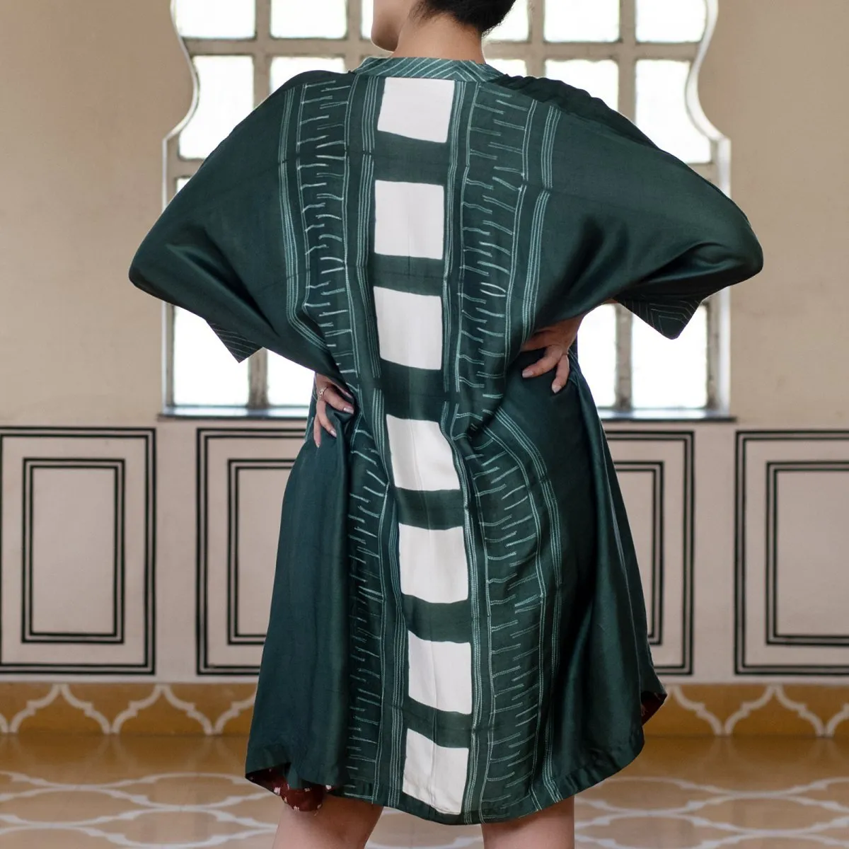 Green Tie Dye Silk Midi Evening Dress