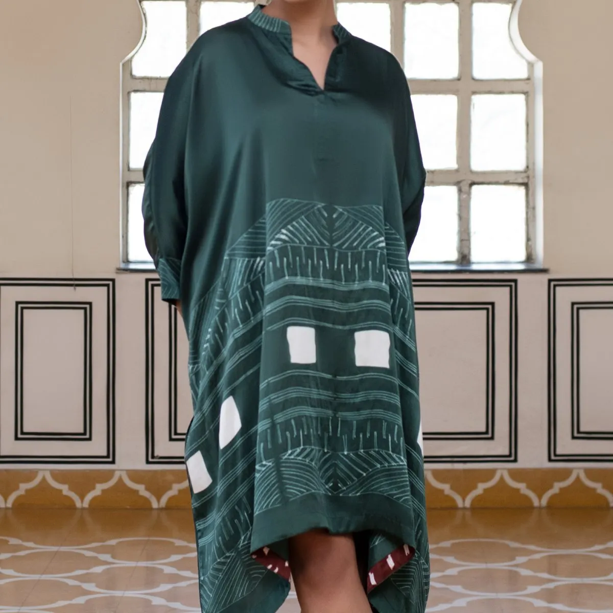 Green Tie Dye Silk Midi Evening Dress