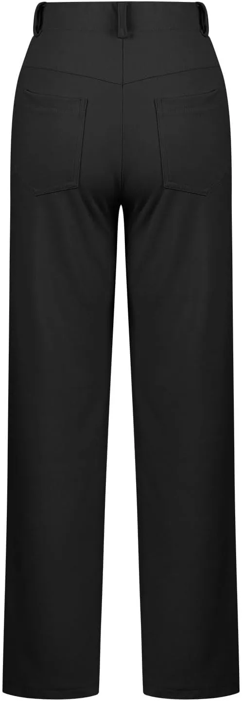 High Waist Work Pants for Women Casual Straight Leg Trousers Stretch Waist Basic Solid Color Office Dress Pants