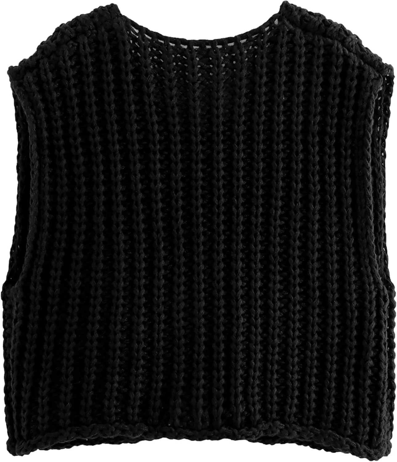 Hixiaohe Womens Crochet Chunky Knit Top Sleeveless Button Down Crop Tops Trendy Cardigan Sweater Vest for Women with Pockets