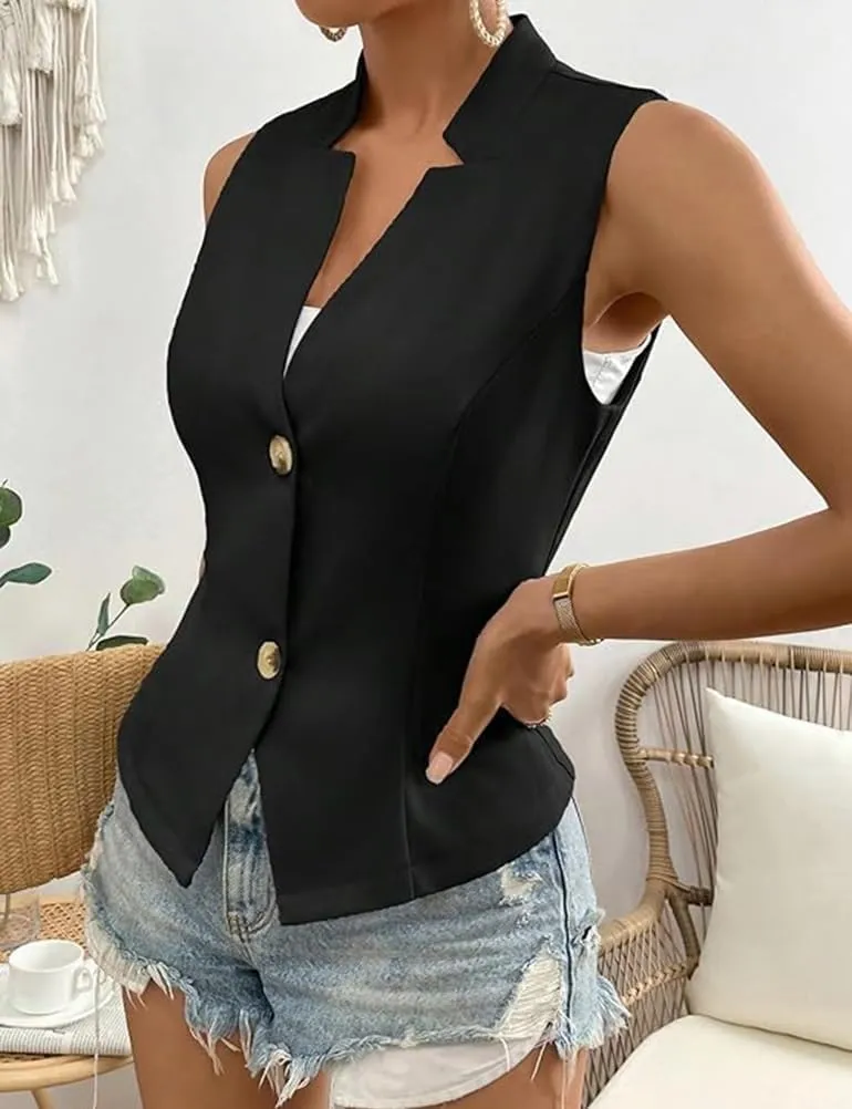 IDEALSANXUN Womens Suit Vest Spring Summer V Neck Sleeveless Blazer Jackets Waistcoat Cardigan Vest tops