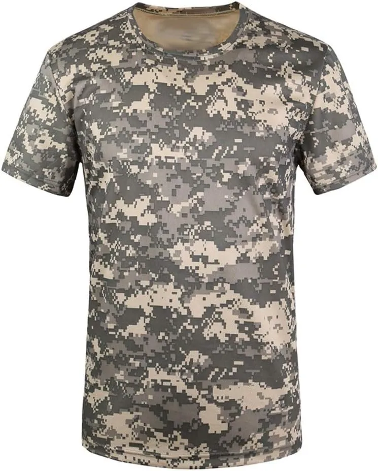 JSEIAJB Quick Dry Camouflage T Shirt Men O-Neck Short Sleeve Breathable Tee Tops Camo Fitness T-Shirts(D,M Code)