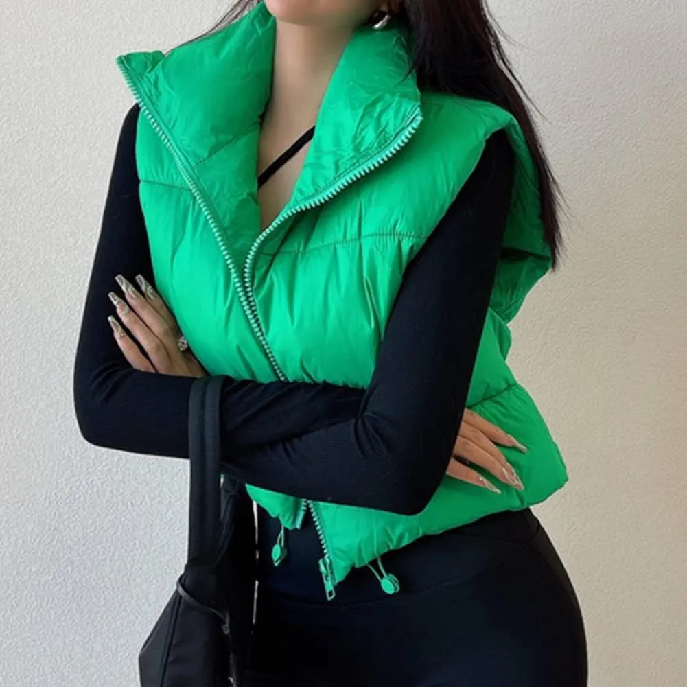 KEOMUD Women's Winter Crop Vest Lightweight Sleeveless Warm Outerwear Puffer Vest Padded Gilet