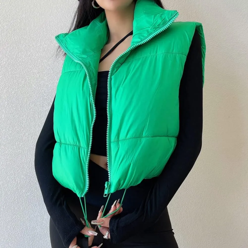 KEOMUD Women's Winter Crop Vest Lightweight Sleeveless Warm Outerwear Puffer Vest Padded Gilet