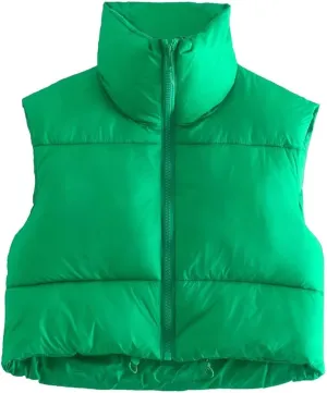KEOMUD Women's Winter Crop Vest Lightweight Sleeveless Warm Outerwear Puffer Vest Padded Gilet