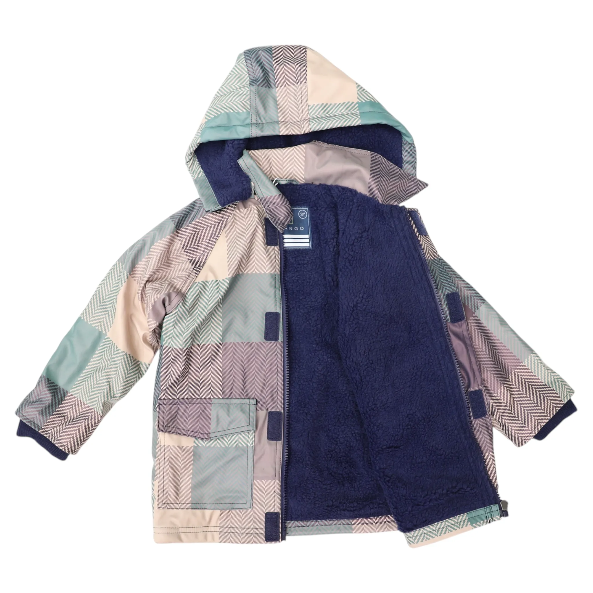 Korango Sherpa Lined Check Raincoat Green
