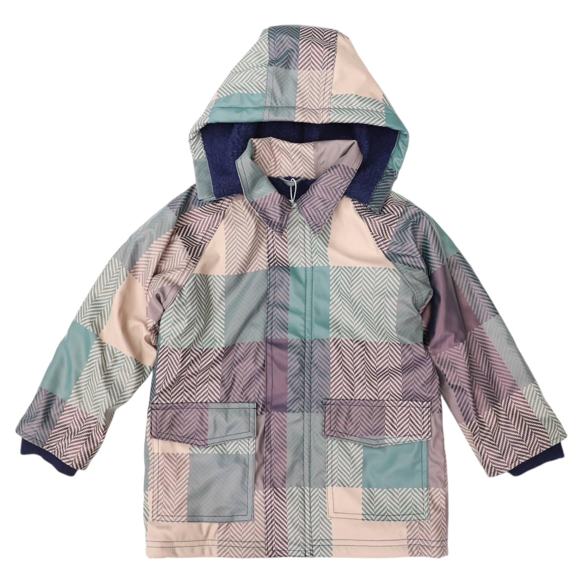 Korango Sherpa Lined Check Raincoat Green