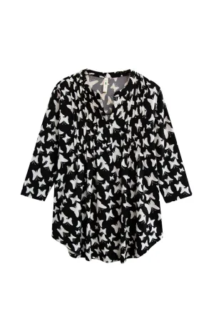La Cera Plus Butterfly Print Pleat Front Tunic