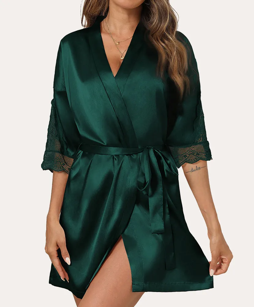 Lace Trim Sleeves Satin Robes (US Only)