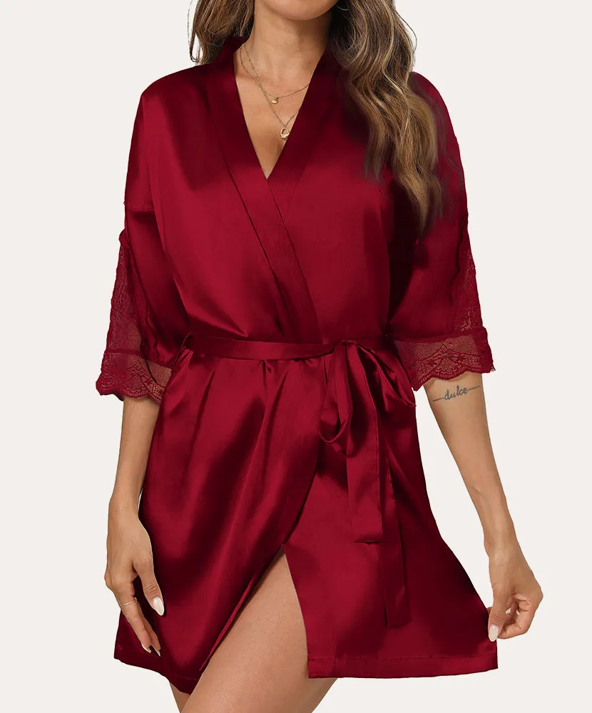 Lace Trim Sleeves Satin Robes (US Only)